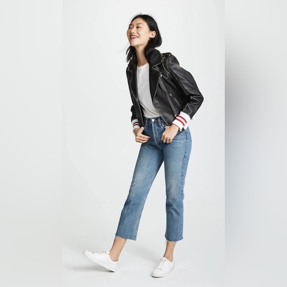 Anine Bing Quinlan Moto Biked Jacket with Varsity Cuffs and Hem - Picture 12 of 12